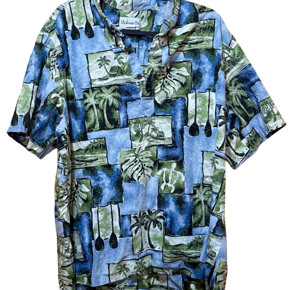 Bishop St. Apparel Men’s XL‎ Blue Tropical Pullover 100% Cotton Hawaii